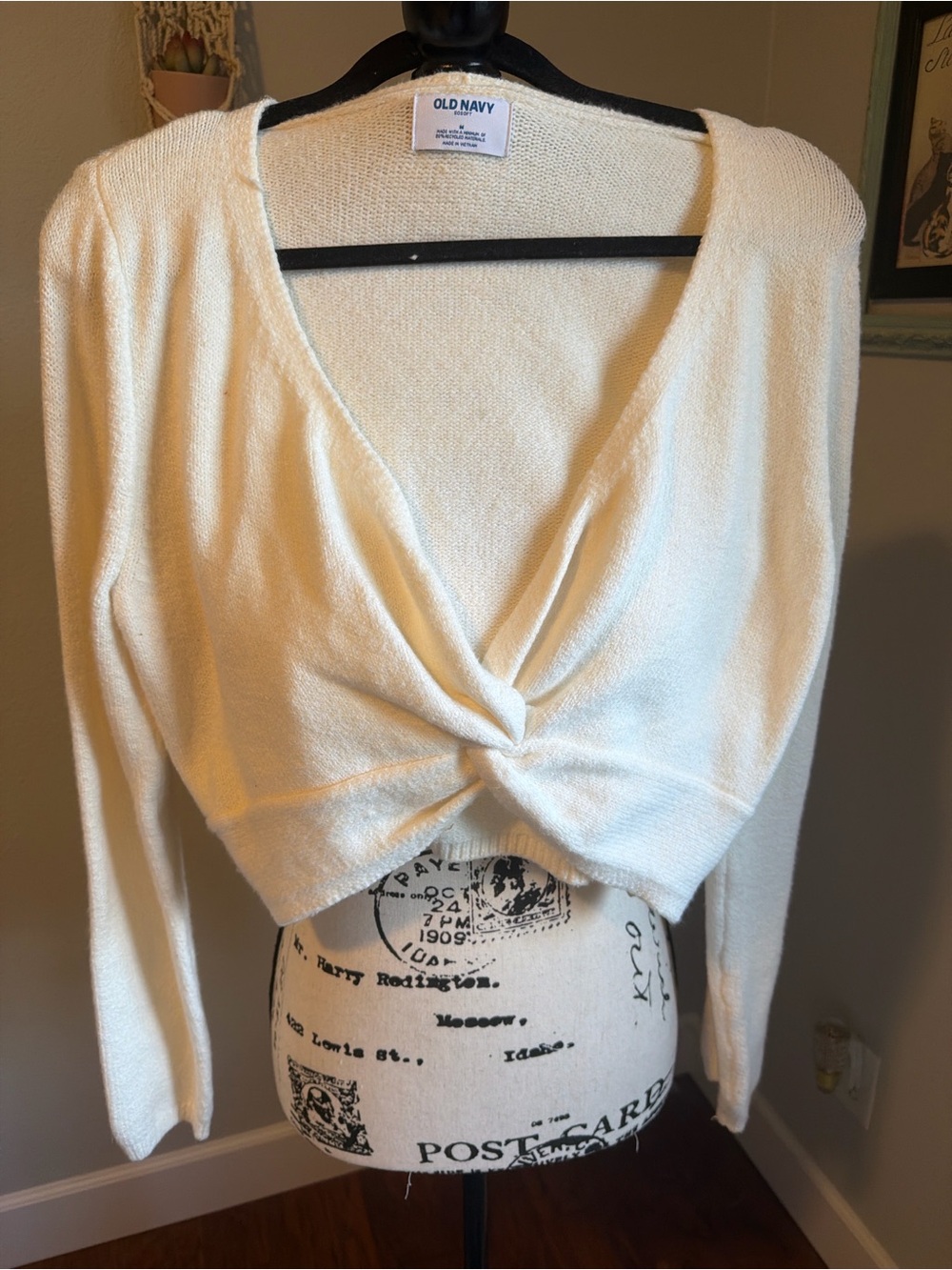 Old Navy Cream Twist-Front V-Neck Knit Sweater